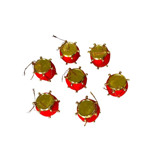 Vintage Red & Gold Drums Christmas Tree Ornaments Set of 7 - Picture 3 of 6